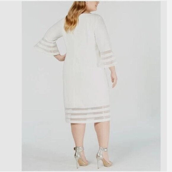 NWT Calvin Klein Plus Size Illusion-Trim Sheath Dress White SZ- 14W - Picture 3 of 9